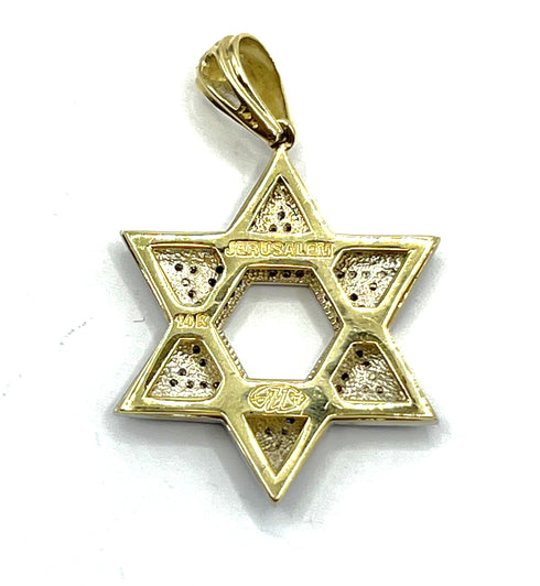 14K Gold & Diamond With Sapphire Star of David Necklace